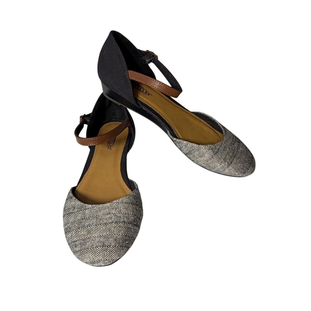 Seychelles Begonia Tweed d'Orsay Ankle Strap‎ Flat Wedge Shoes Black Grey 8.5M
